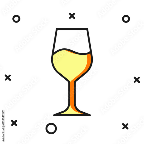 Filled outline Wine glass icon isolated on white background. Wineglass sign. Flat filled outline style with shadow. Vector