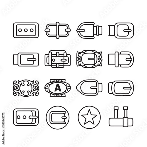 Collection of Belt Buckle Icons Various Styles and Designs Vector Line Art