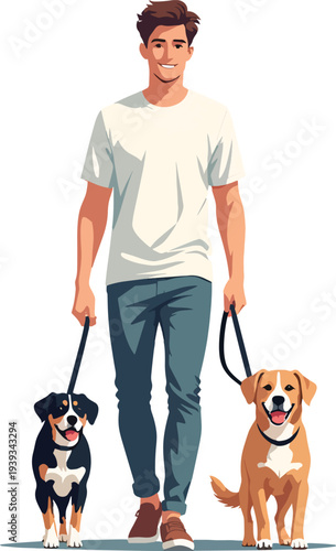 uomo o ragazzo mentre porta a passeggio il cane vettoriale