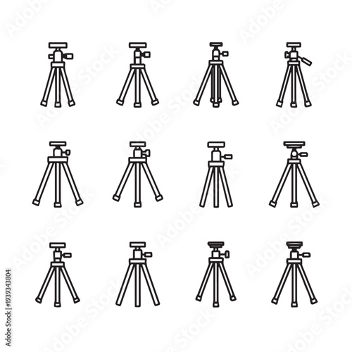 Collection of Camera Tripod Icons with Different Angles and Designs
