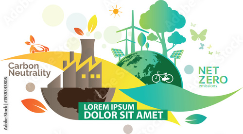 Art &Green eco friendly world concept with renewable energy, sustainable city, recycling, bicycle and nature conservation illustration Illustration