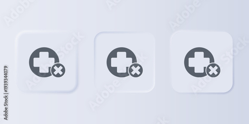 Grey Cross hospital medical icon isolated on grey background. First aid. Diagnostics symbol. Medicine and pharmacy sign. Set icons in square buttons. Vector