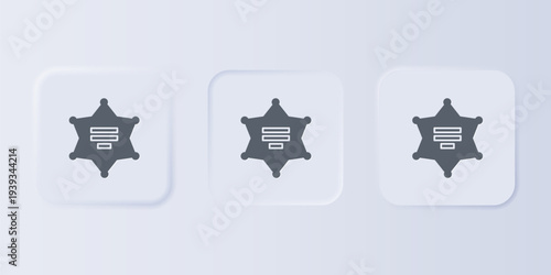 Grey Hexagram sheriff icon isolated on grey background. Police badge icon. Set icons in square buttons. Vector