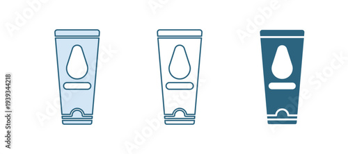 Blue Personal lubricant icon isolated on white background. Lubricating gel. Cream for erotic sex games. Tube with package box. Vector