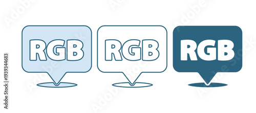 Blue Speech bubble with RGB and CMYK color mixing icon isolated on white background. Vector