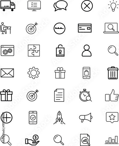 digital marketing icon set. Thin line vector symbols for SEO, PPC, and content marketing. Includes sales funnel and analytics icons. Vector illustration