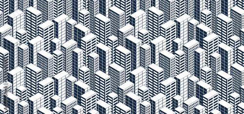City buildings seamless background, cityscape architecture skyscrapers endless pattern, vector art of urban theme continuous pattern.