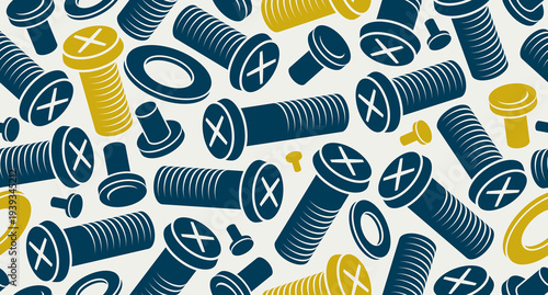 Different size bolts and nuts seamless background, vector repair and maintenance endless wallpaper, fix service workshop, elements easy to use separately.
