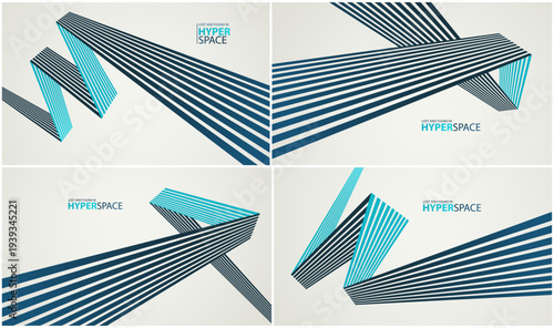 Perspective 3D lines in dynamic motion vector abstract background set, optical illusion of speed and force, aggressive and insane wallpaper, modern graphics.