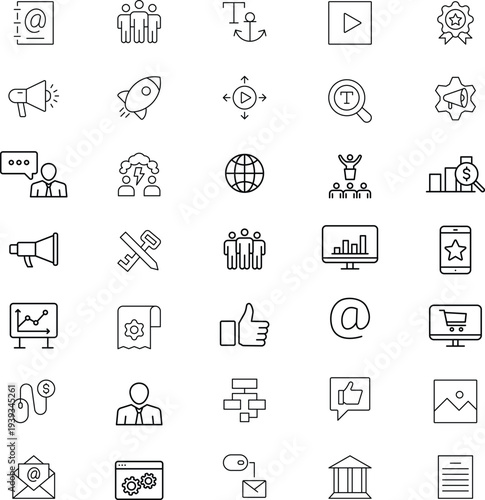 digital marketing icon set. Thin line vector symbols for SEO, PPC, and content marketing. Includes sales funnel and analytics icons. Vector illustration