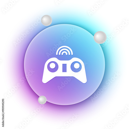 White Wireless gamepad icon isolated on white background. Game controller. Blue and purple gradient circle background. Vector