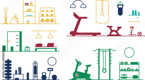 colorfulgymequipmentandaccessoriesiconsindifferentshapesandsizesforfitnessconcept