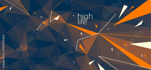Dark and orange low poly vector abstract background, polygonal abstraction with decay motion of flying particles, 3D dynamic art in force of explosion.