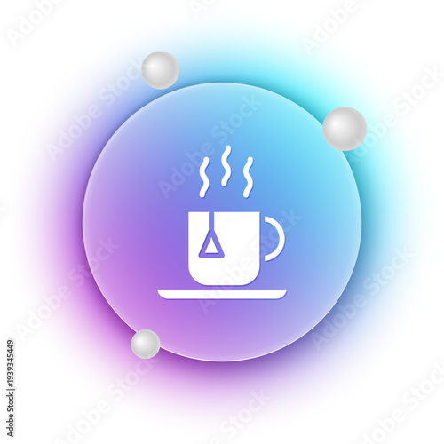 White Cup of tea with tea bag icon isolated on white background. Blue and purple gradient circle background. Vector