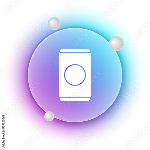 White Soda can with drinking straw icon isolated on white background. Blue and purple gradient circle background. Vector