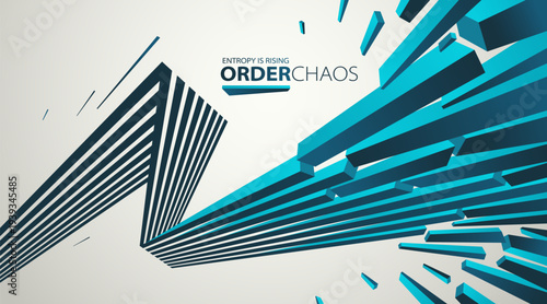 Entropy concept vector abstract background with debris flying in chaos, destruction theme wallpaper, exploded pieces disorder 3D design