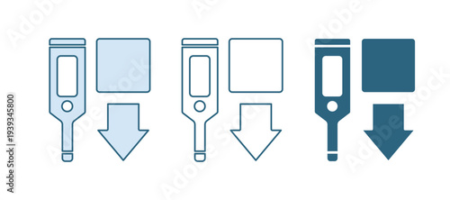 Blue Medical digital thermometer for medical examination icon isolated on white background. Vector