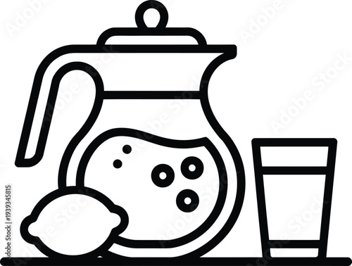 Vector showing a pitcher with a slice of citrus fruit a glass of water