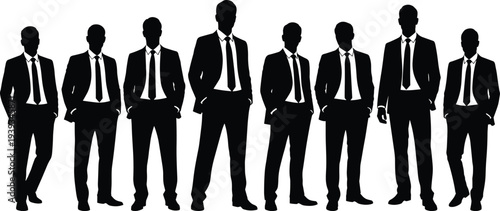 Business silhouettes, formal attire professionals, corporate team unity, office culture concept, leadership identity, cad drawing flat vector illustration