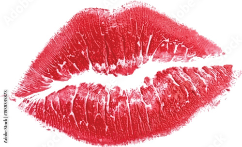 Red lipstick kiss mark isolated on white symbol of love and beauty