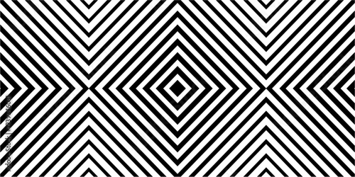 Dynamic black and white geometric pattern featuring an intricate array of converging lines, chevrons, and rhombuses, creating a captivating optical illusion of movement and depth