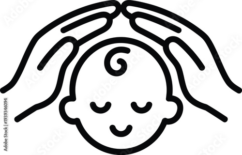 Vector of a baby with curly hair and closed eyes smiling softly