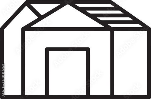 A detailed illustration of a house with a pitched roof and a garage