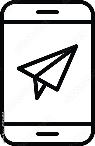 Vector of a smartphone with a paper airplane icon displayed on its screen