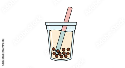 Sweet Bubble Tea Drink with Straw and Tapioca Pearls