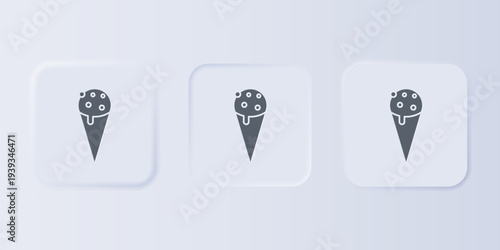 Grey Ice cream in waffle cone icon isolated on grey background. Sweet symbol. Set icons in square buttons. Vector