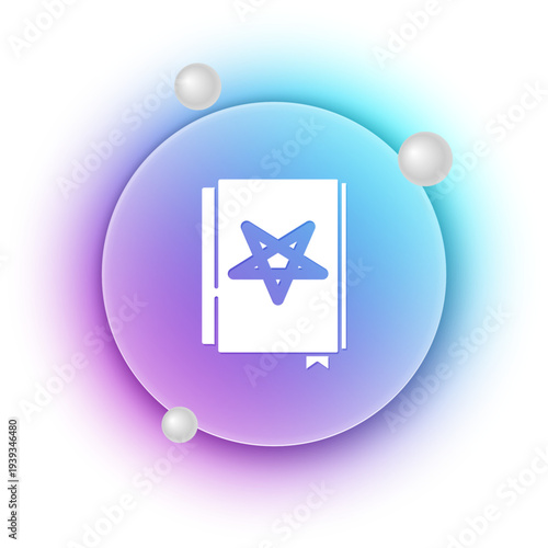White Ancient magic book with alchemy recipes and mystic spells and enchantments icon isolated on white background. Blue and purple gradient circle background. Vector
