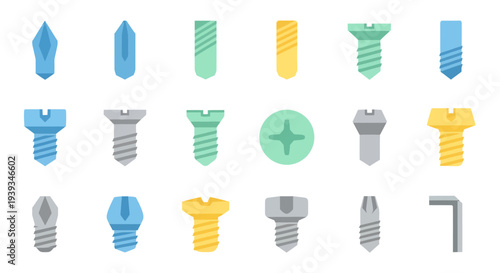 Screws Vector Illustration, Flat Design, for Construction and Hardware Projects