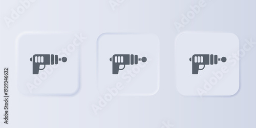 Grey Ray gun icon isolated on grey background. Laser weapon. Space blaster. Set icons in square buttons. Vector
