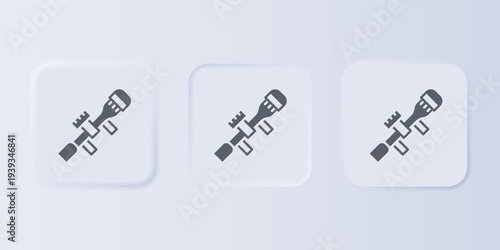Grey Sniper optical sight icon isolated on grey background. Sniper scope crosshairs. Set icons in square buttons. Vector