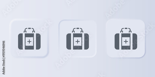 Grey First aid kit icon isolated on grey background. Medical box with cross. Medical equipment for emergency. Healthcare concept. Set icons in square buttons. Vector