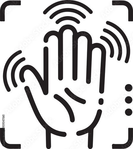 Hand with radiating lines and dotted perimeter in a square frame