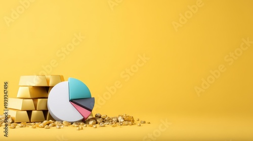 Colorful Pie Chart on Gold Bars and Stones Representing Financial Growth