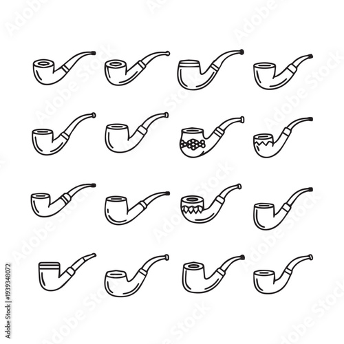 Collection of Hand Drawn Smoking Pipe Icons in Outline Style