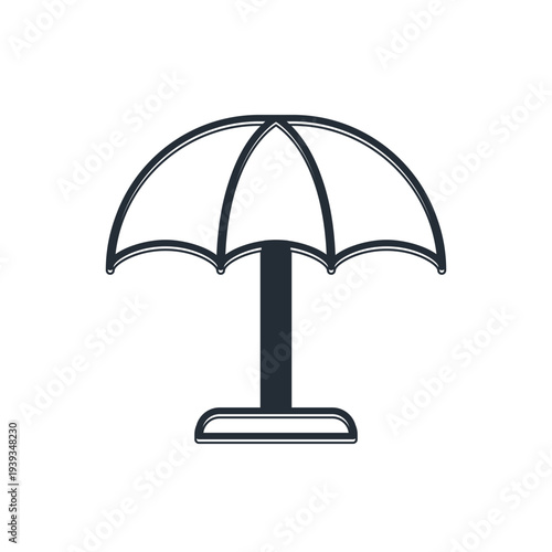 Black Sun protective umbrella for beach icon isolated on white background. Large parasol for outdoor space. Beach umbrella. Vector