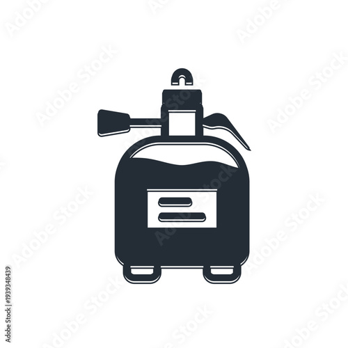Black Garden sprayer for water, fertilizer, chemicals icon isolated on white background. Vector
