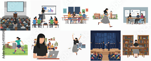 Flat Design Diverse Scenes of People in Various Activities Illustration