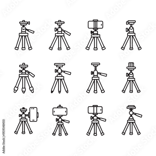 Collection of Mini Tripod Icons With Smartphone Mounts For Photography And Video