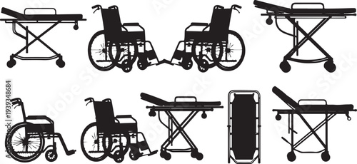 Wheelchair types and mobility aids collection flat design vector illustration scalable graphic
