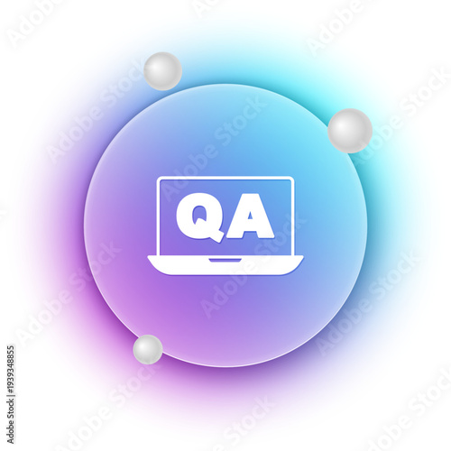 White Speech bubbles with Question and Answer icon isolated on white background. Q and A symbol. FAQ sign. Chat speech bubble and chart. Blue and purple gradient circle background. Vector