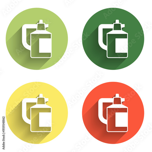Set Garden sprayer for water, fertilizer, chemicals icon isolated with long shadow background. Color circle button. Vector