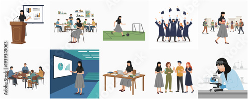 Modern Flat Style Diverse People in Different Activities and Occupation Set