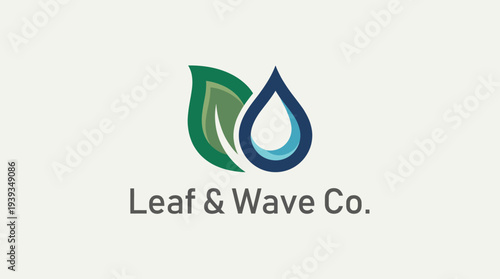 A harmonious logo design featuring a green leaf and a blue water drop, symbolizing nature, sustainability, and freshness for eco-friendly businesses.