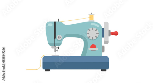 Sewing Machine Vector Illustration, Flat Design, for Crafting and Tailoring Projects