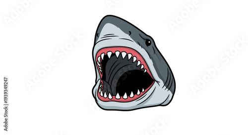 Shark head illustration, vector graphic, open mouth, teeth, danger, wildlife concept