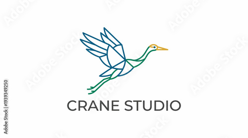 Featuring a beautifully simple line drawing of a crane in mid-flight, this logo embodies creativity and freedom, ideal for artistic studios and creative agencies.